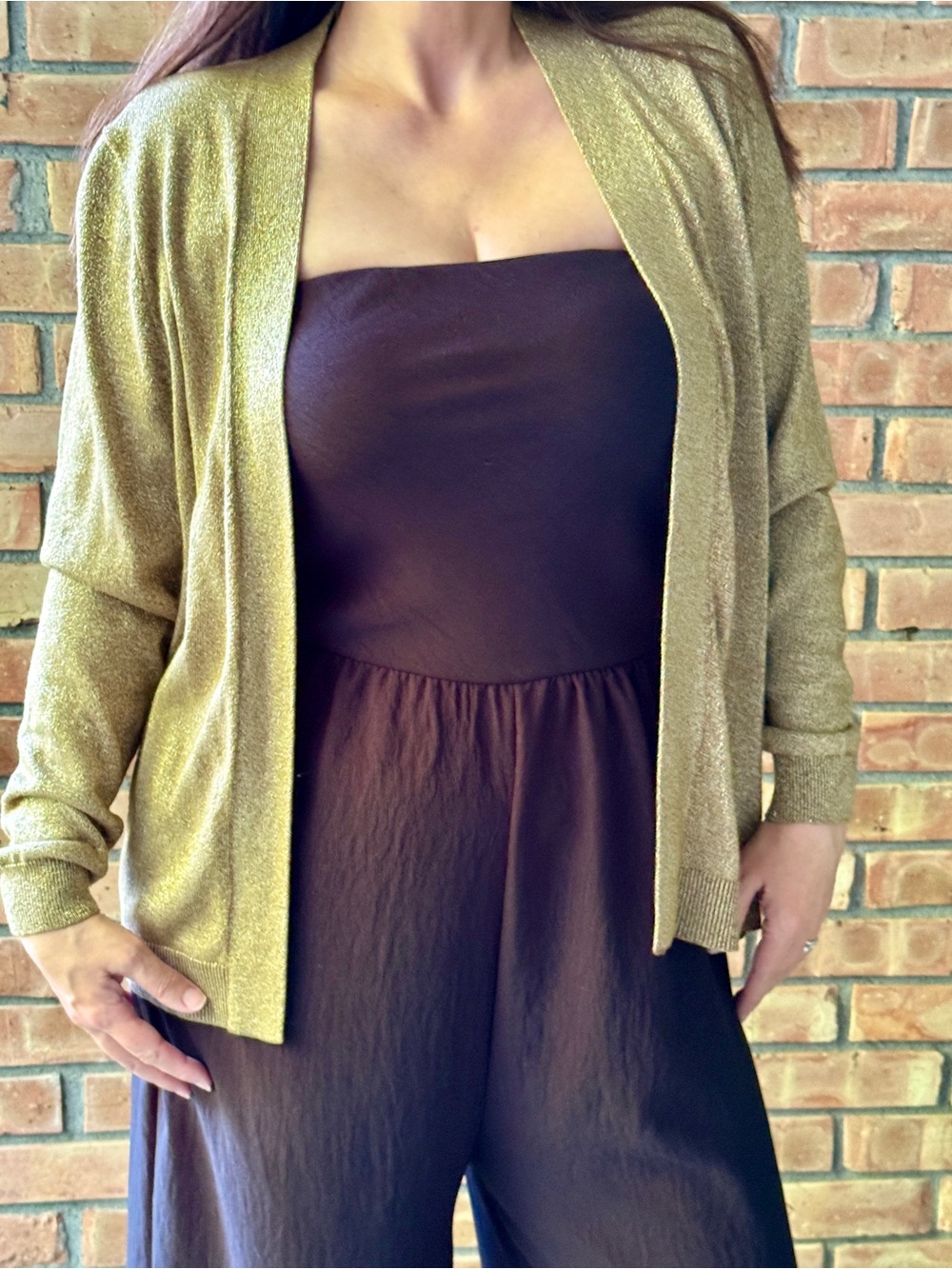 Gold open front cardigan